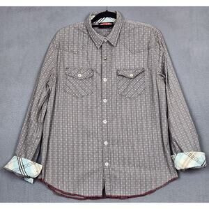 MAMBO AUSTRALIA Shirt Mens Large Gray Button Up Flip Cuff Roll Tab Sleeves